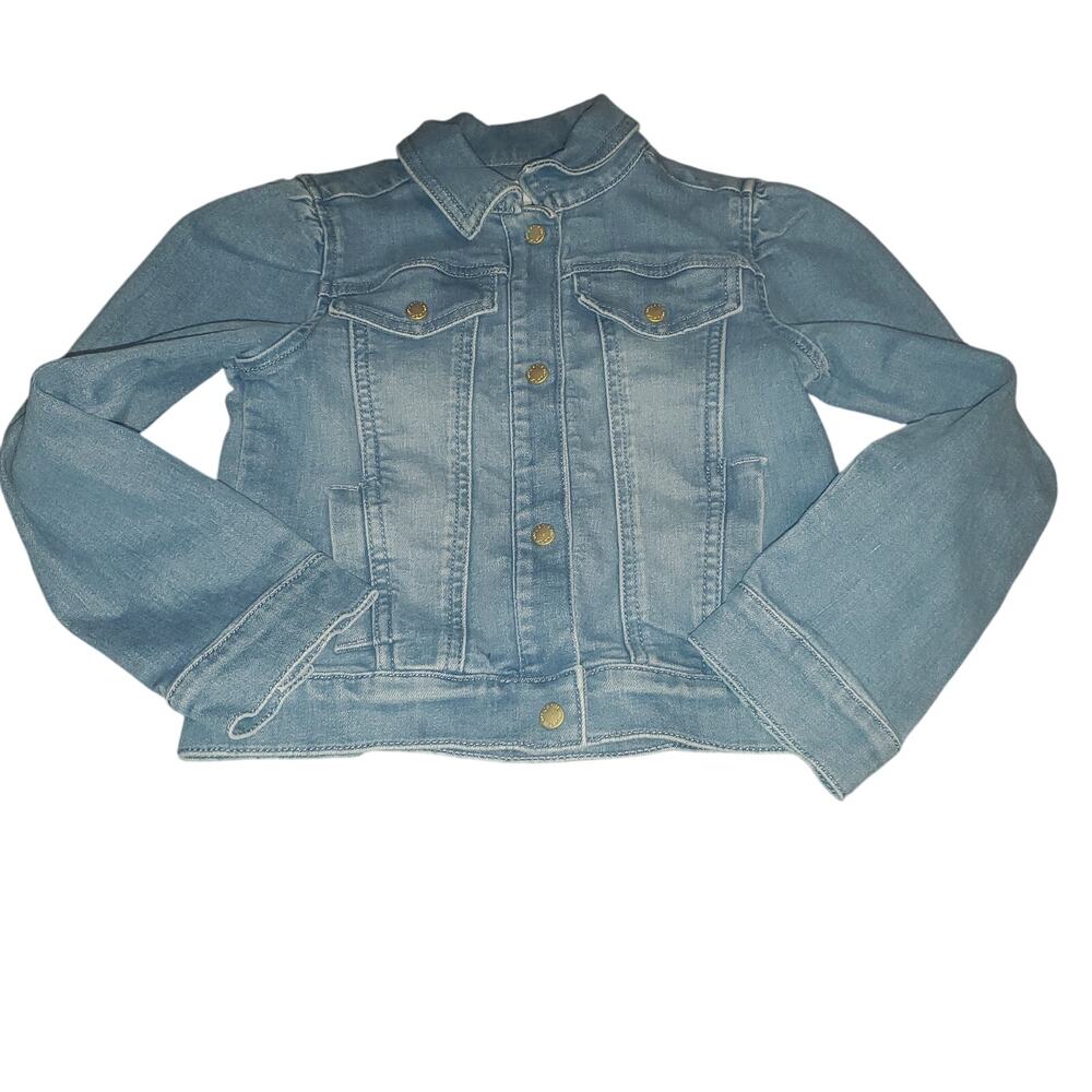Janie and Jack Girls Size 5/6 Blue Denim Puff Sleeve Jacket Cotton Blend
